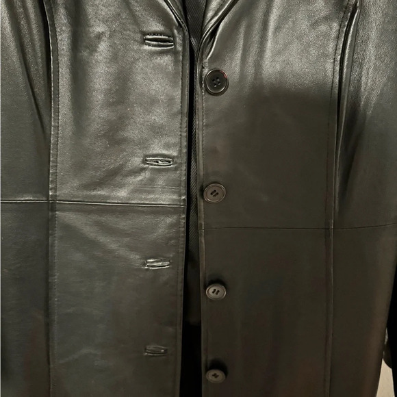 Phase Two Vintage Notch Collar Genuine Leather Long Jacket with back split - Picture 6 of 14